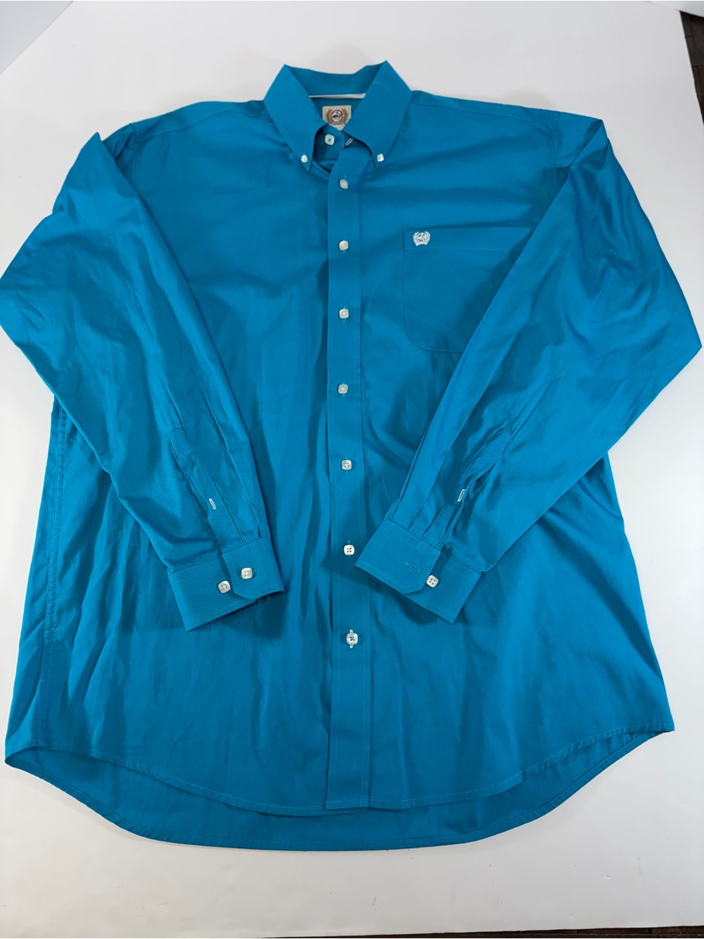 Cinch Men Medium Solid Teal Turquoise Blue Western Button Down Shirt Cotton